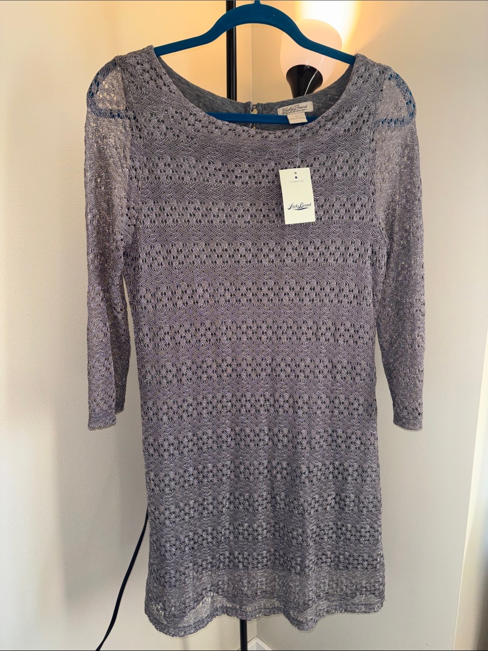 Lucky Brand Crochet Knit Metallic Gray Dress
